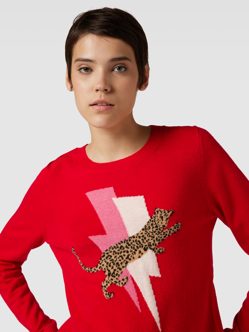 Strickpullover mit Motiv-Stitching in rot