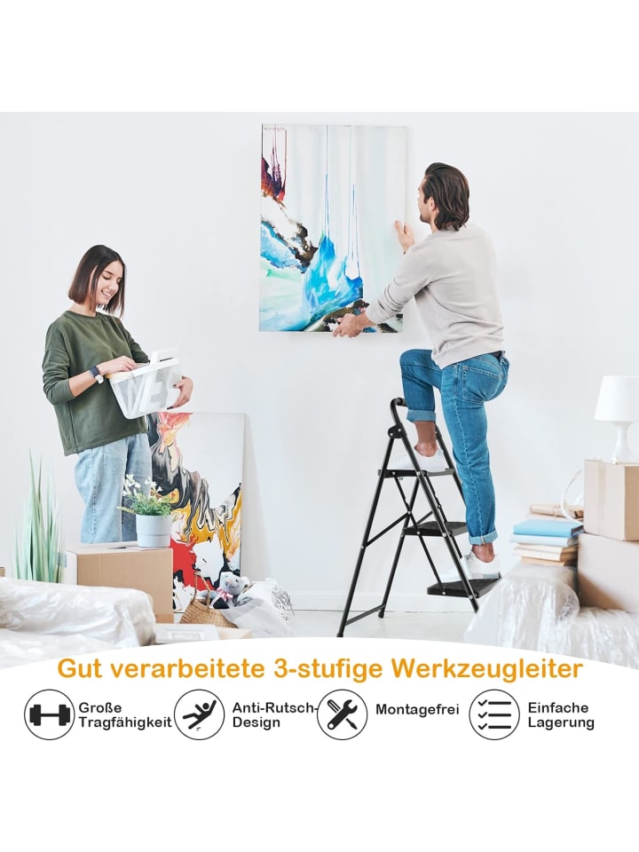 COSTWAY Trittleiter 3 Stufen in Schwarz günstig kaufen onesize