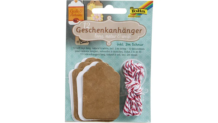 folia Geschenkanhänger  12 Stück naturweiss