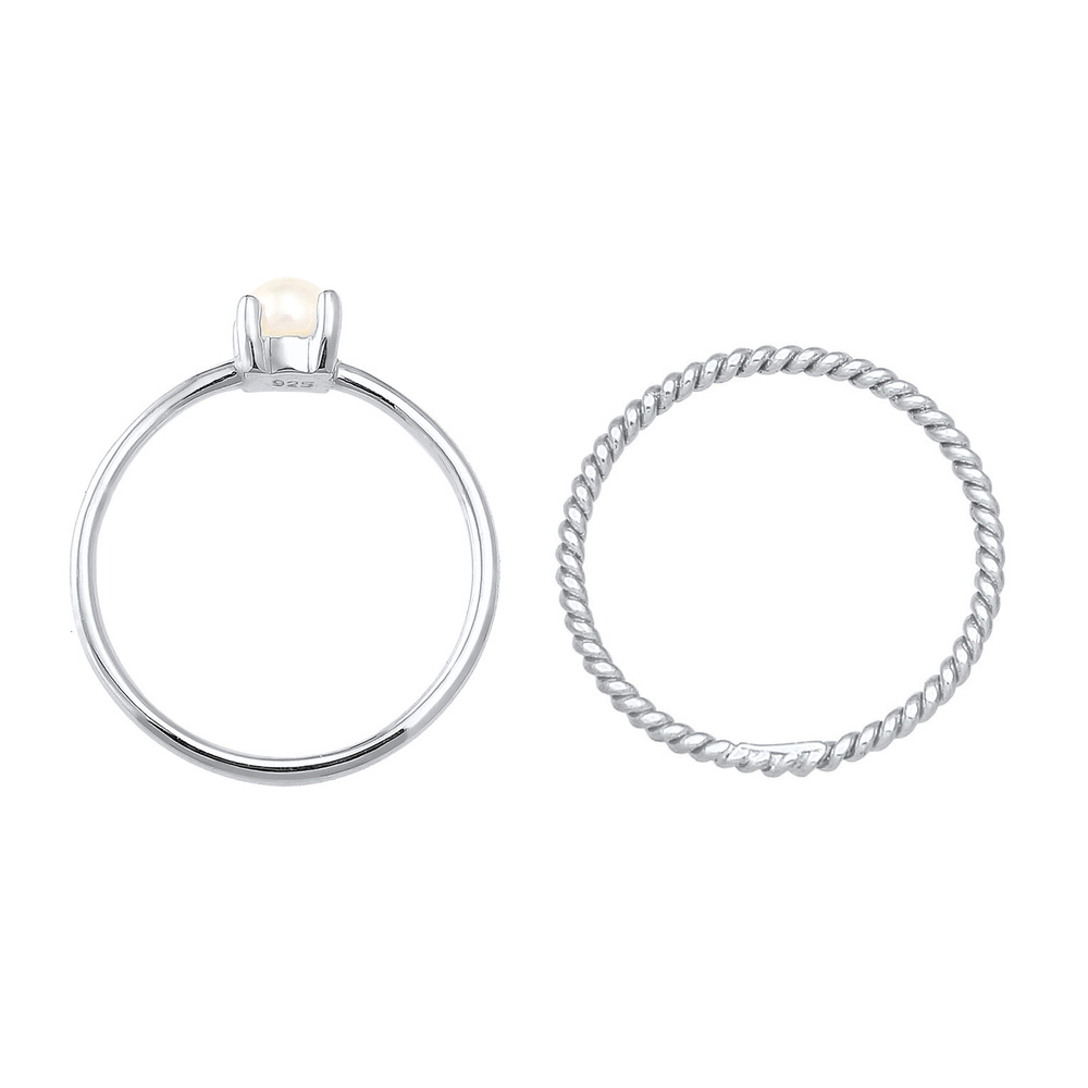Elli PREMIUM Elli PREMIUM Bague Femmes Twisted set de 2 avec perle de culture d'eau douce en a Bague