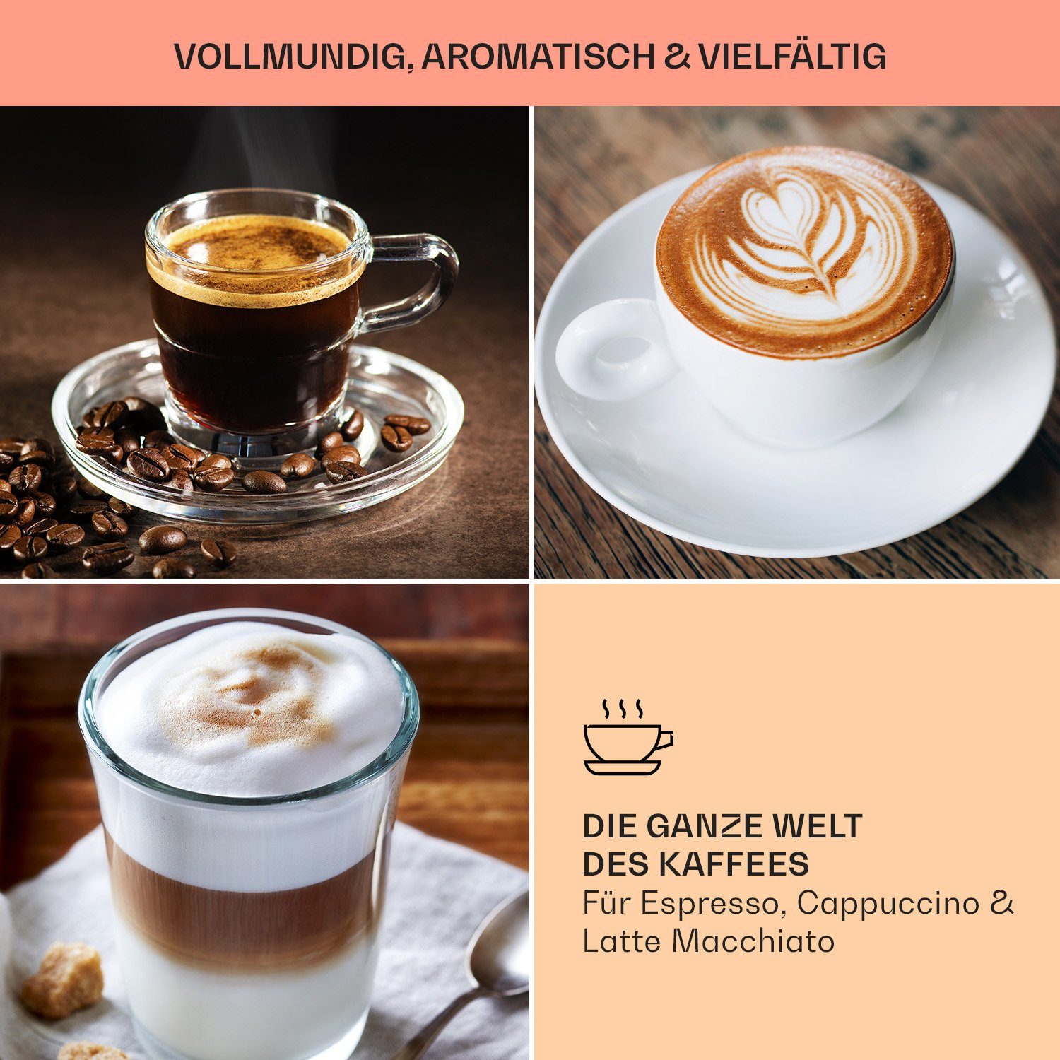 Klarstein Espressomaschine Arabica Comfort, 1.8l Kaffeekanne, Gemahlener Kaffee und Pads: 2-in-1- Nutzung zum flexiblen Gebrauch