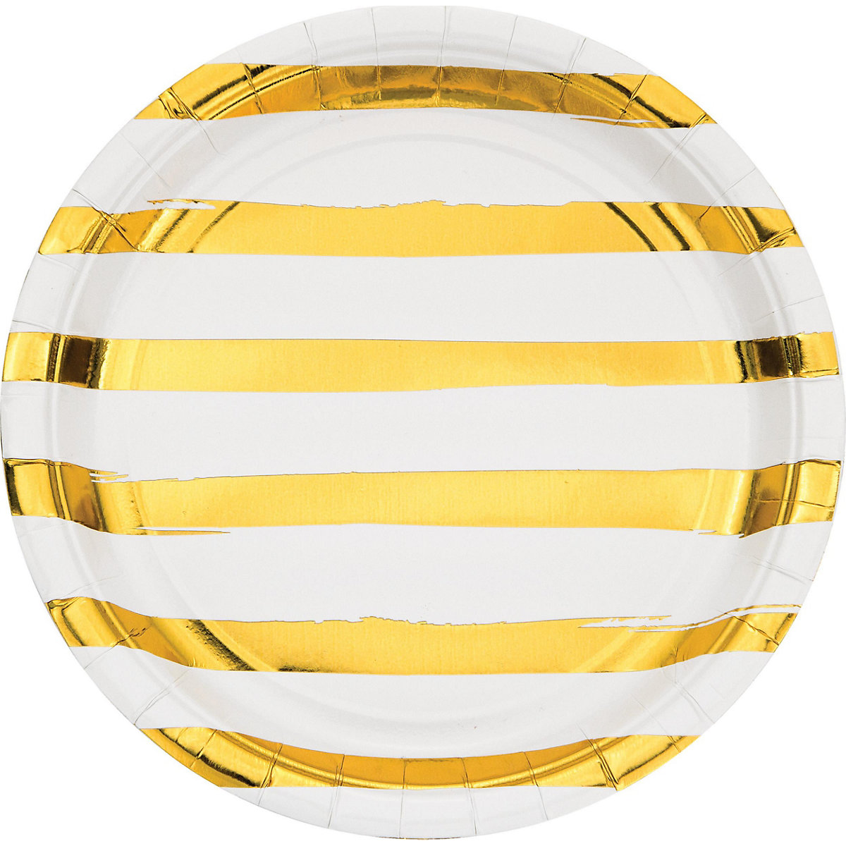 Papp-Partyteller Ø 23 cm Goldene Streifen Weiss, 8 Stück, folienbeschichtet