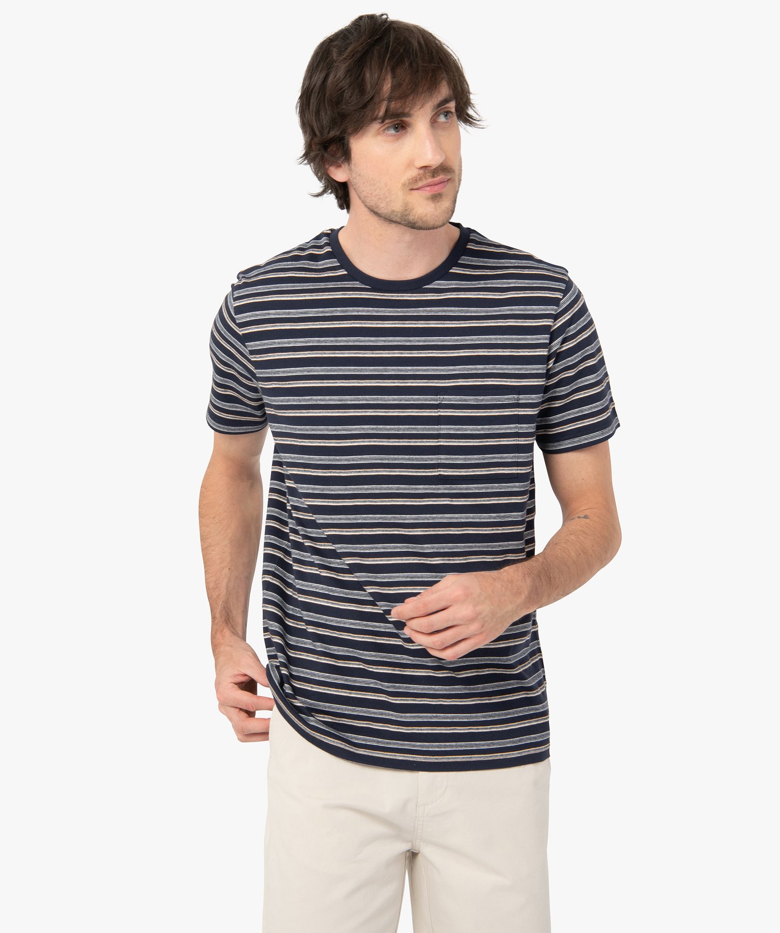 Tee-shirt homme à manches courtes et rayures multicolores raye | GEMO