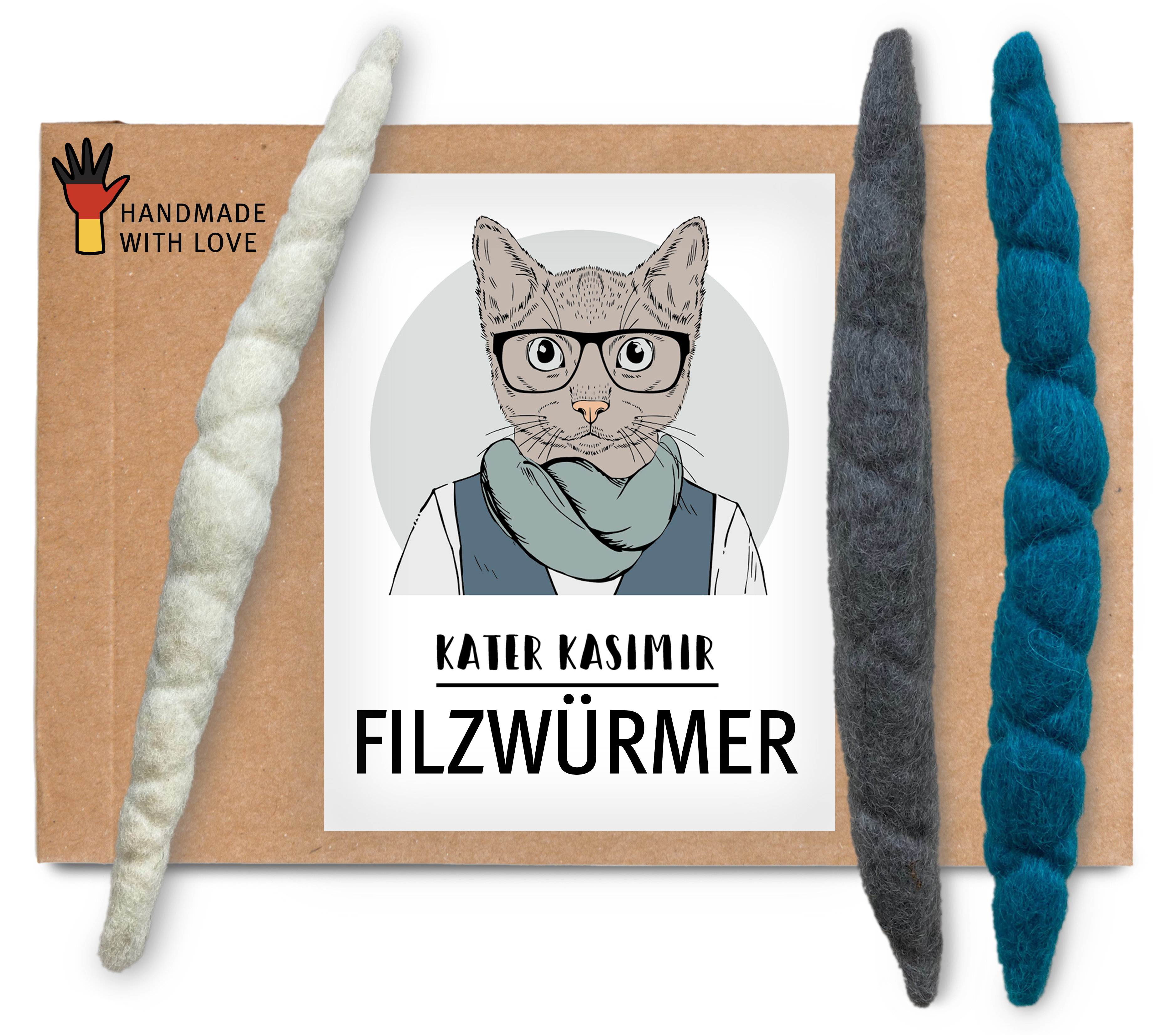 Kater Kasimir Spielmäuse & Bälle Kater Kasimir 3 handgerollte Filzwürmer aus echtem Wollfilz