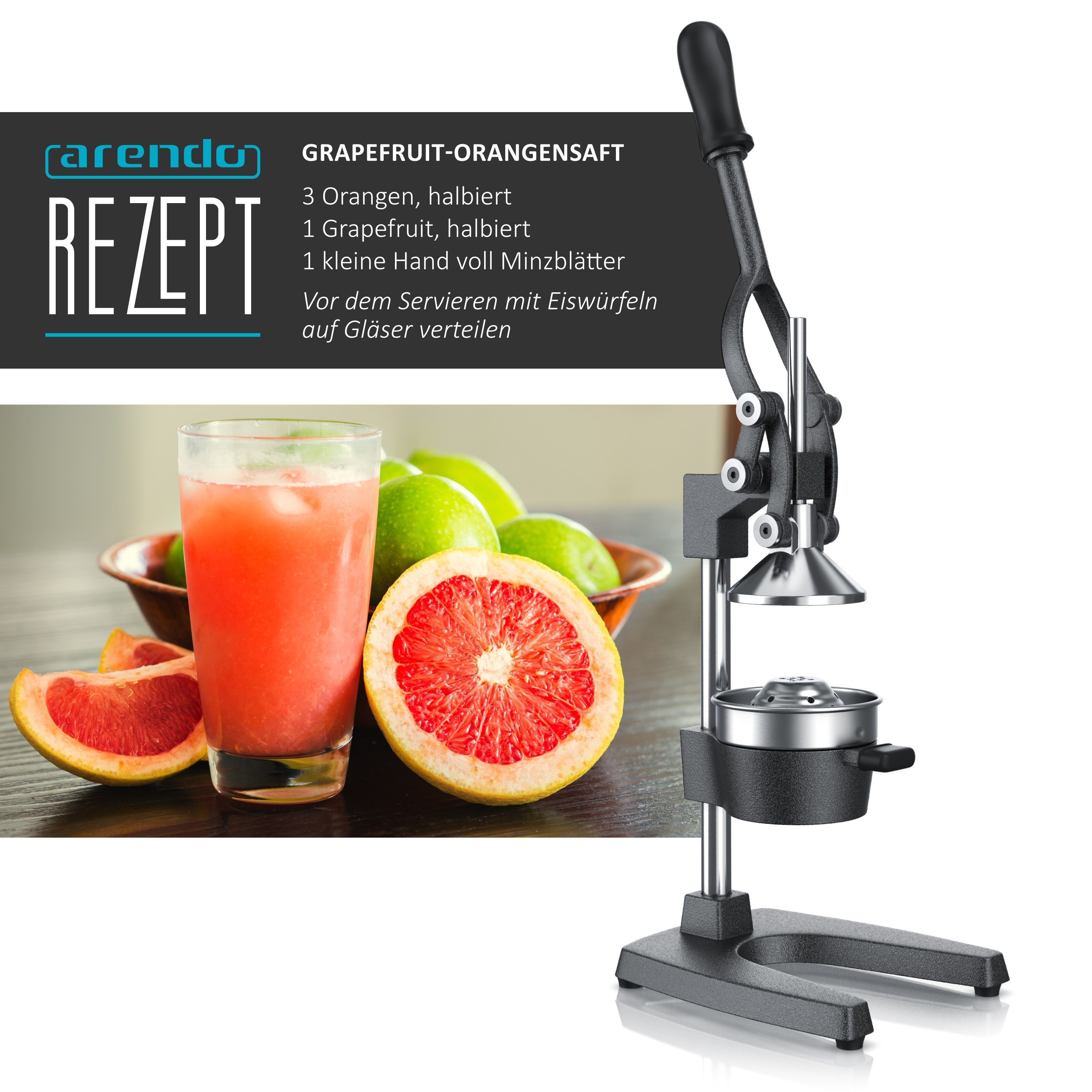 Arendo Obstpresse, Edelstahl, Saftpresse - mechanischer Entsafter / Handentsafter