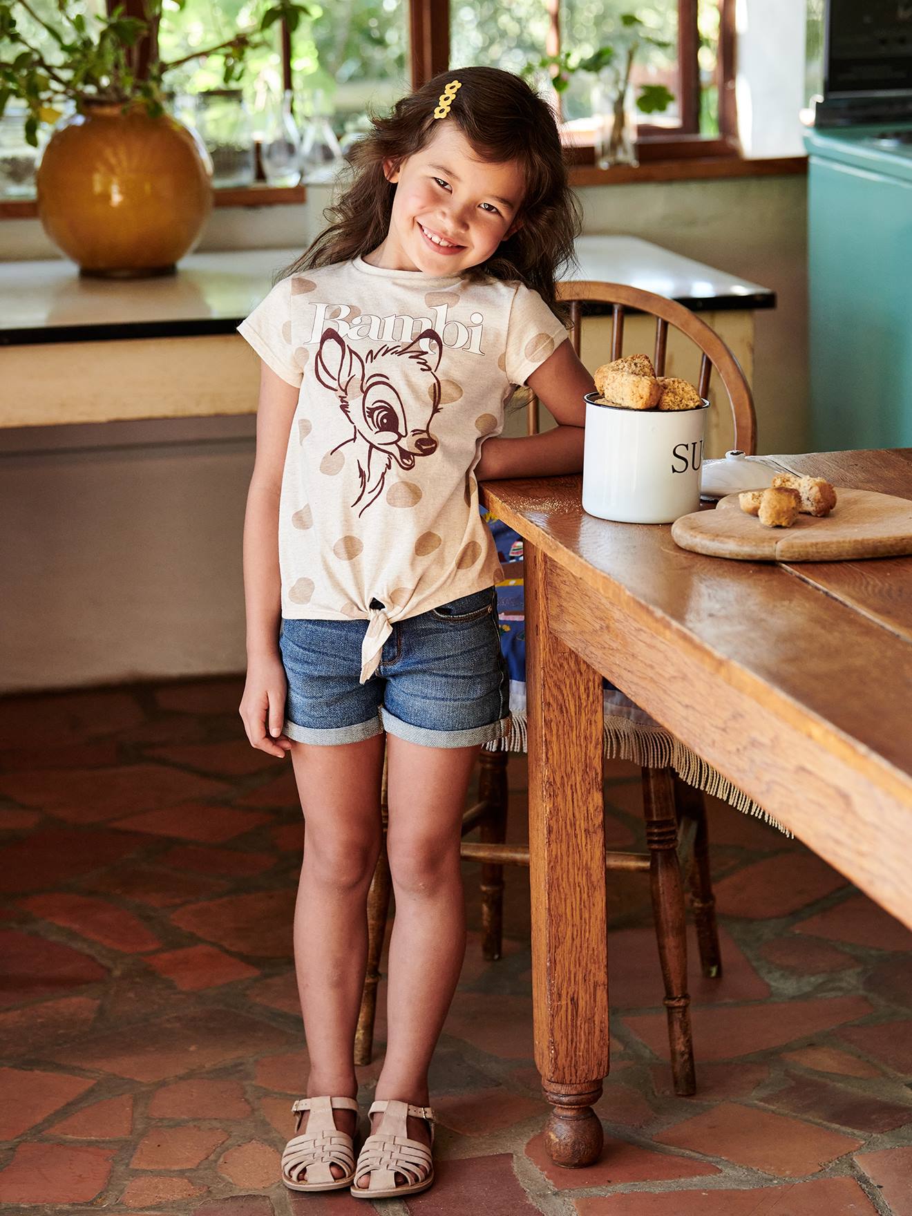 T-shirt fille manches courtes DS® Bambi beige chiné