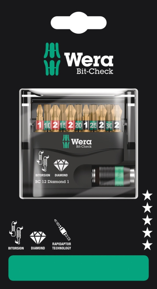 Wera 05136392001 Bit-Check 12 Diamond 1 SB, 12-Delig