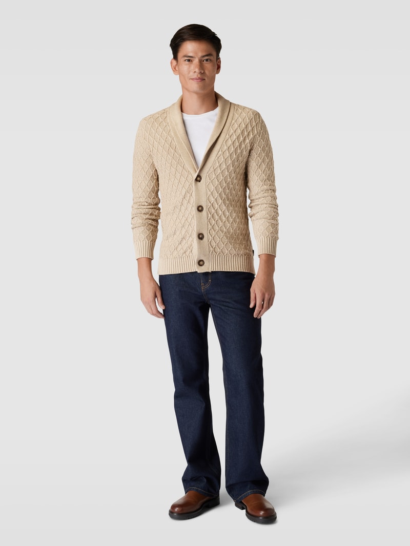 Strickjacke mit Schalkragen und Knopfleiste in sand meliert