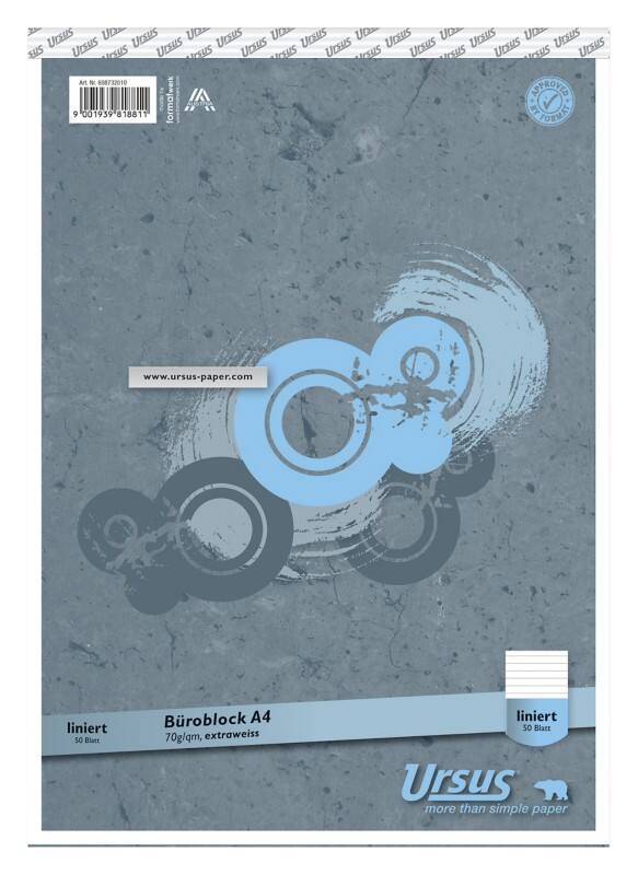 Ursus Style Notizblock DIN A4 Liniert Geheftet Papier Grau Perforiert 50 Blatt