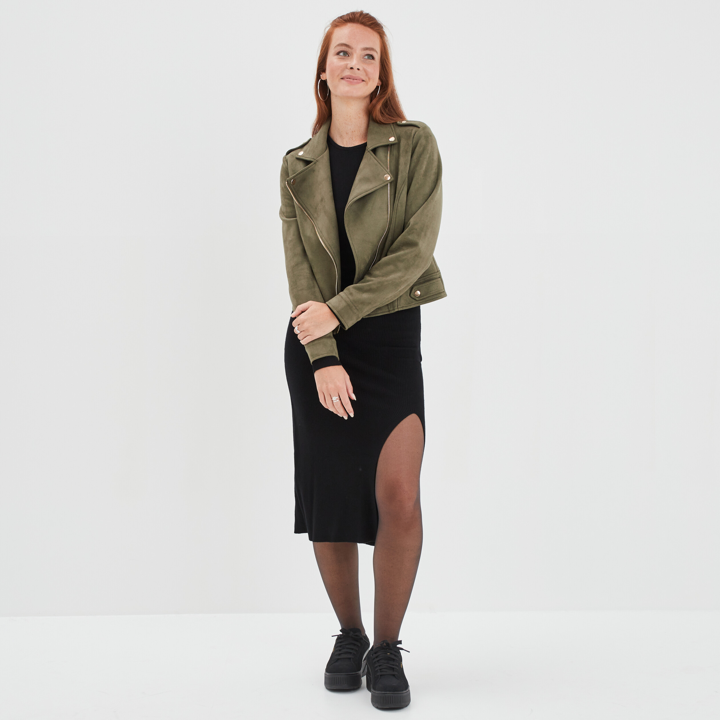 Robe pull longue moulante fendue noir femme | La Halle