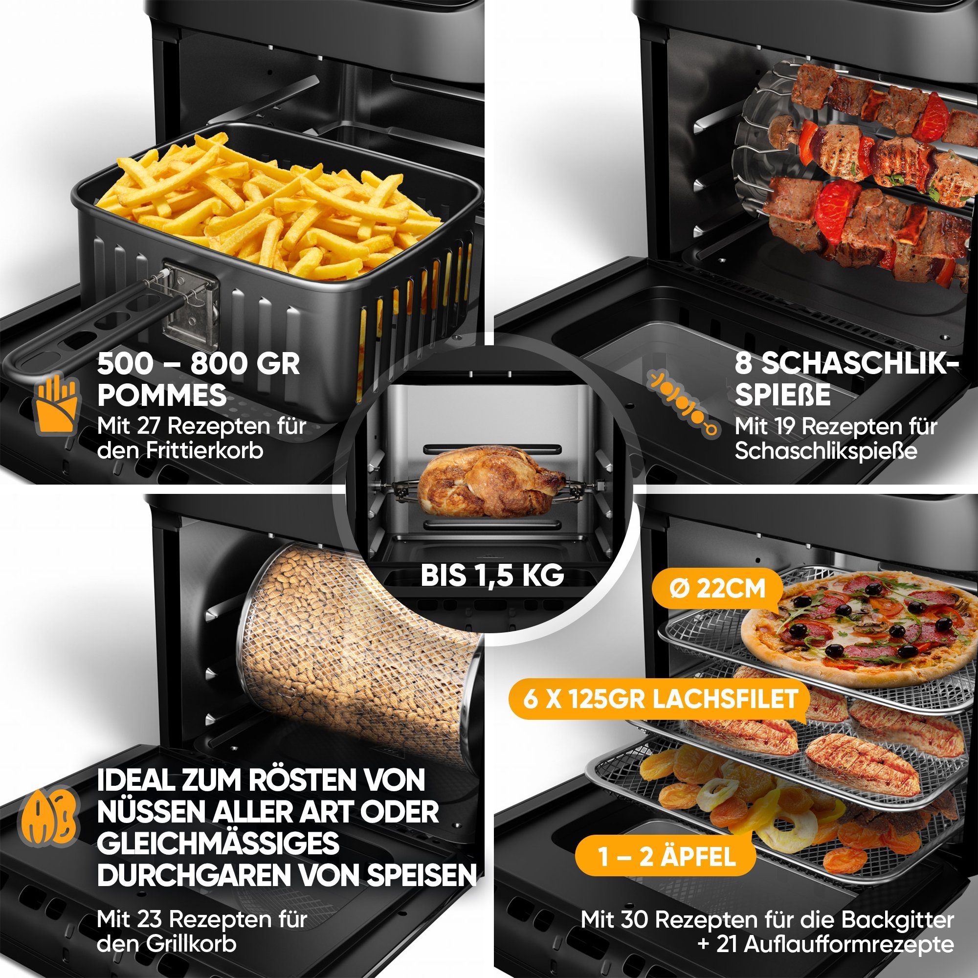 Stillstern Heißluftfritteuse MULTI-FryHD Touch 10.1, 4-in-1 (Frittieren, Backen, Dörren & Grillen), 12L mit 12 Kochprogramme, Vorheizen & Warmhalten