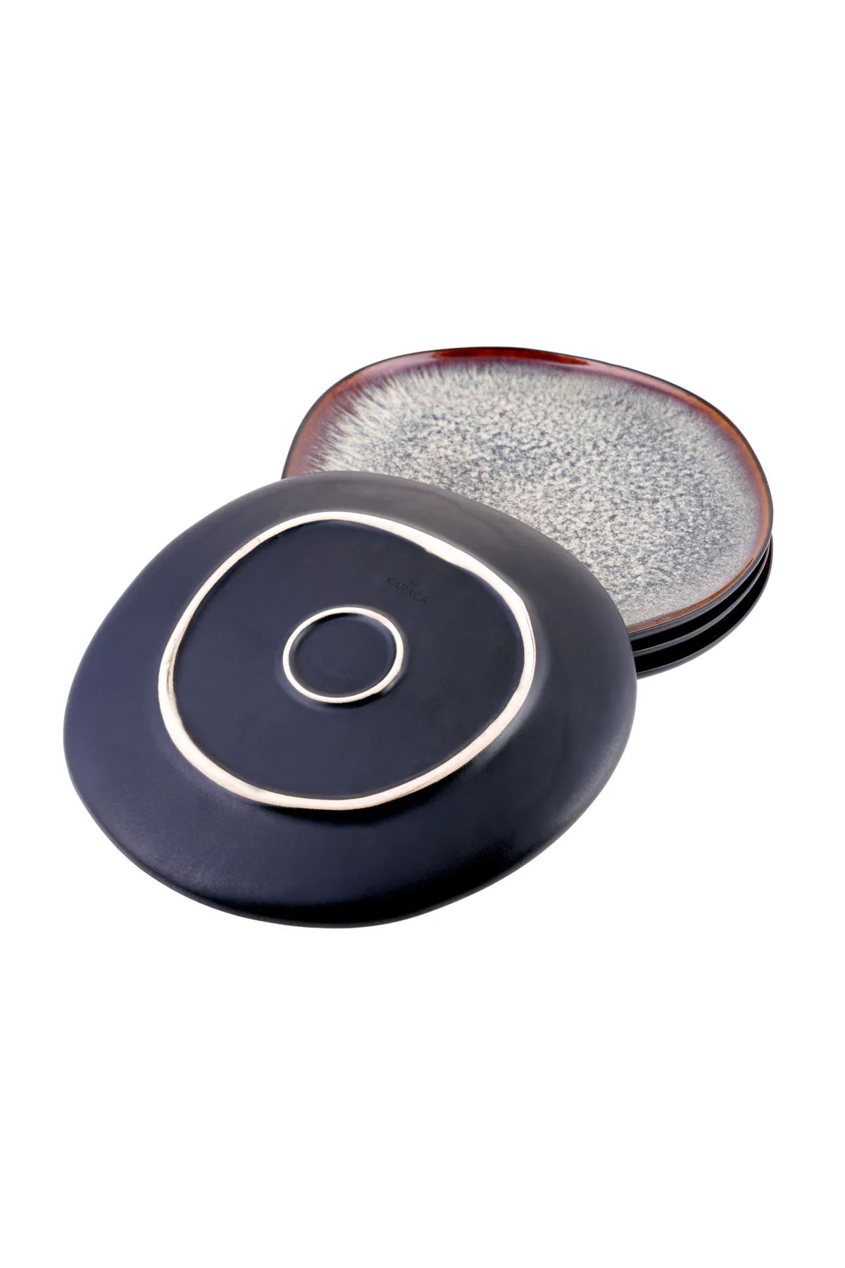 Karaca  Schwarz Galactic Reactive Dessertteller 4er-Set, Modern, Stilvoll, Außergewöhnlich, Reaktives