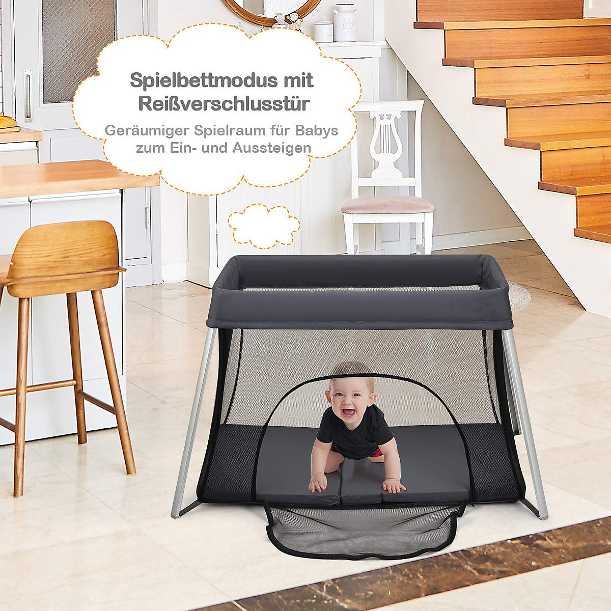 Reisebett Ein-Konpf-klappbar mit Matratze Babybett