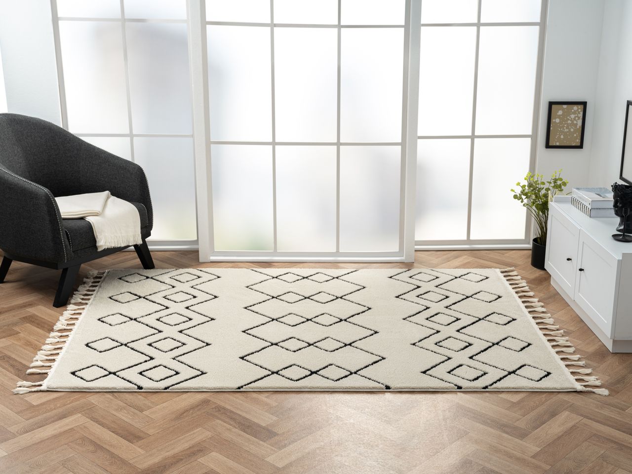 MyFlair Teppich Moroccan Heaven, 160 cm x 230 cm, Farbe weiß, rechteckig, Florhöhe 19mm