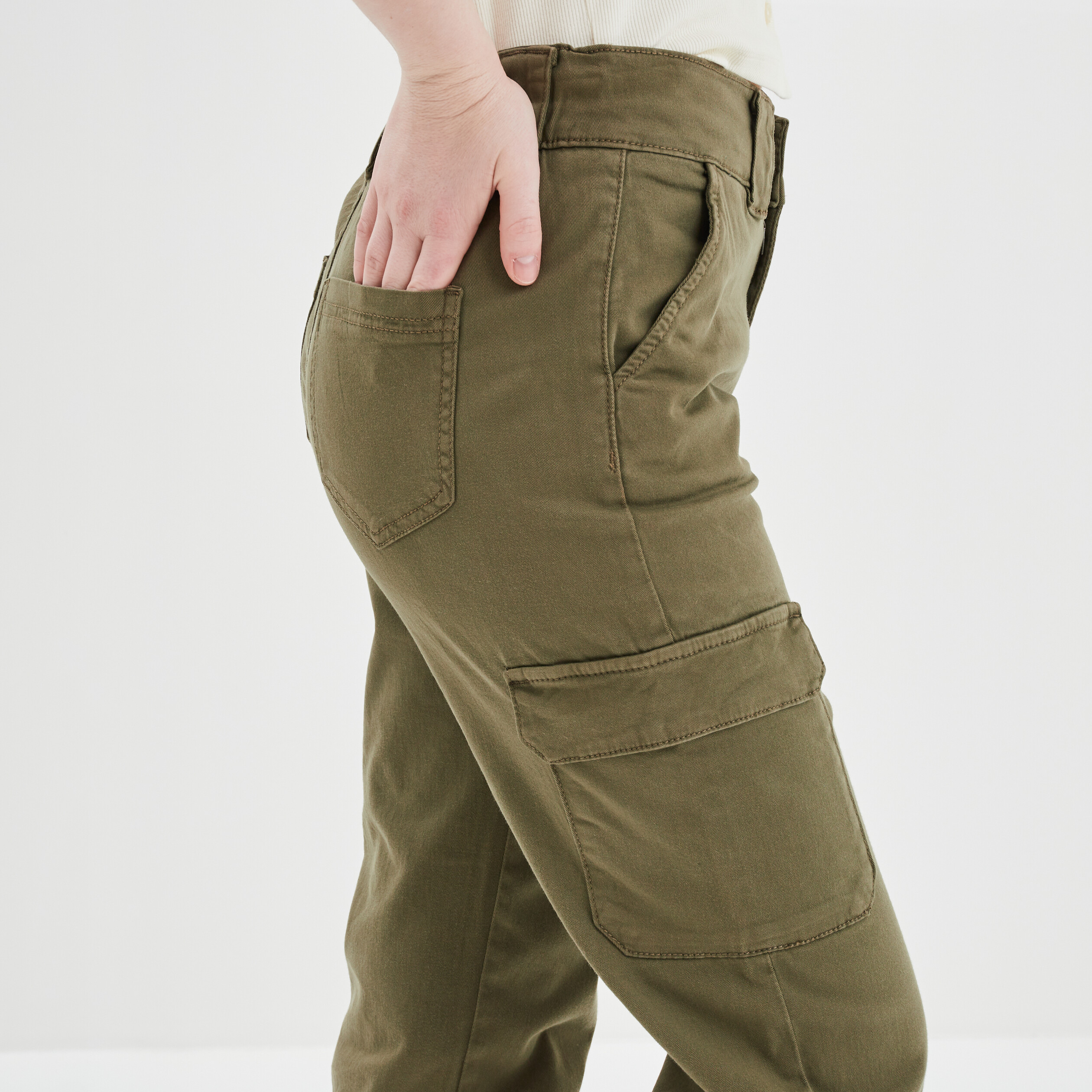 Pantalon cargo taille haute vert kaki femme | La Halle