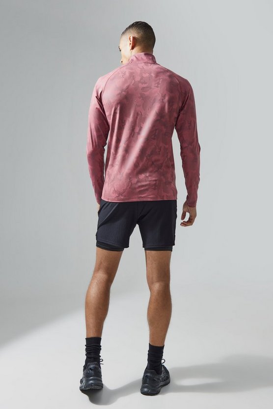 Man Active Slim-Fit Camouflage Oberteil mit Reißverschluss