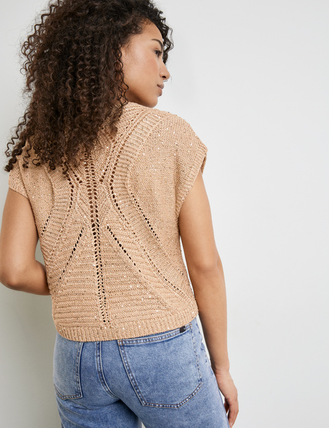 Kurzarmpullover mit transparentem Ajoursmuster