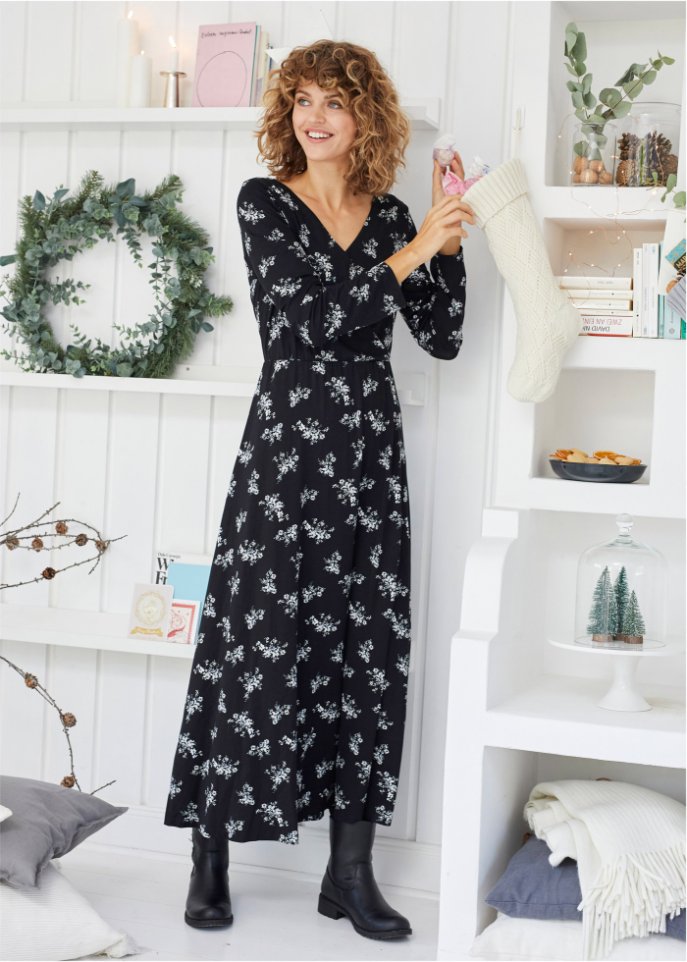 Bedrucktes Maxikleid, langarm