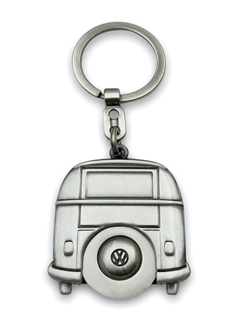 VW Collection by BRISA Schlüsselanhänger Volkswagen Schlüsselring im VW Bulli T1 Design, mit Einkaufswagenchip aus Metall