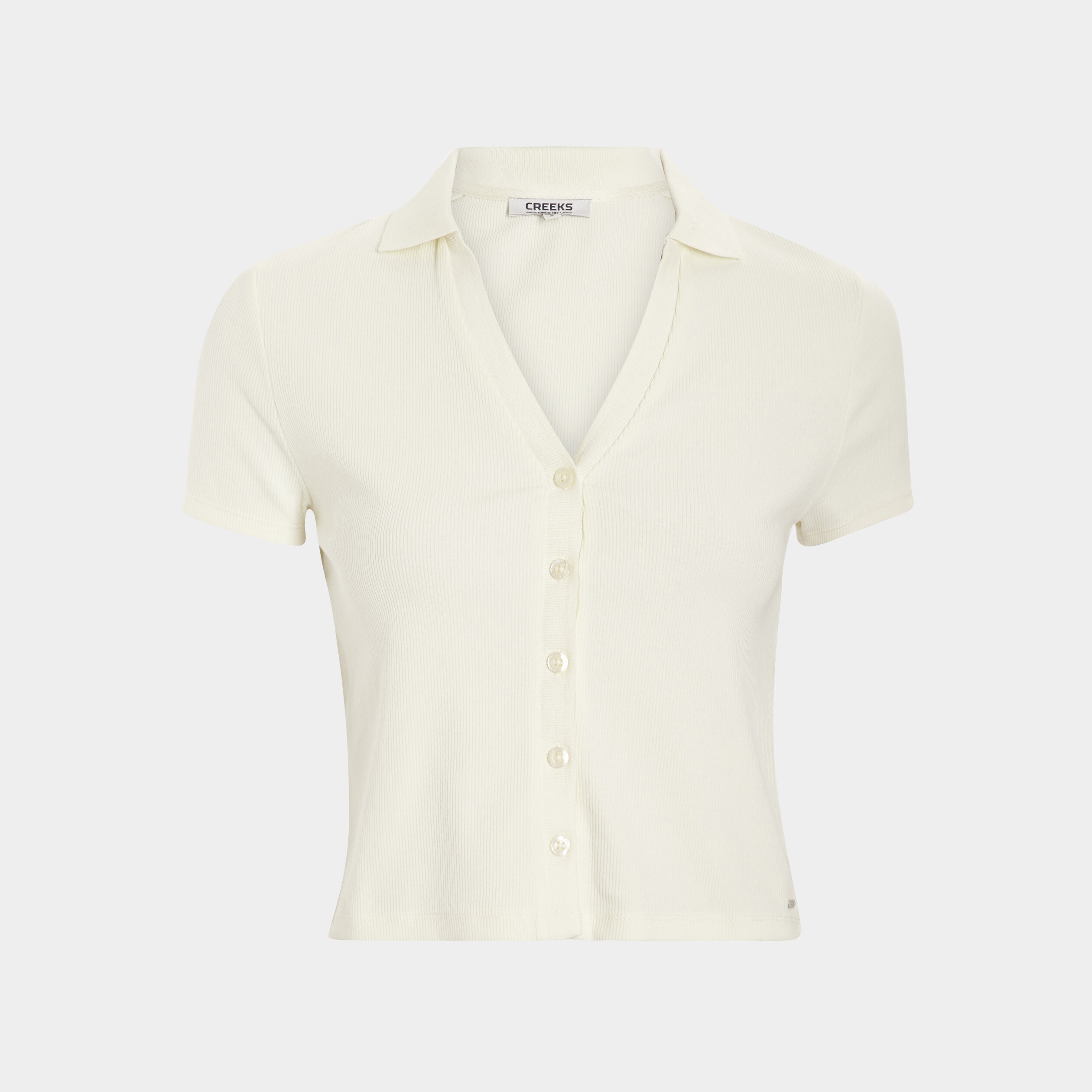 T-shirt col polo avec boutons ivoire femme | La Halle