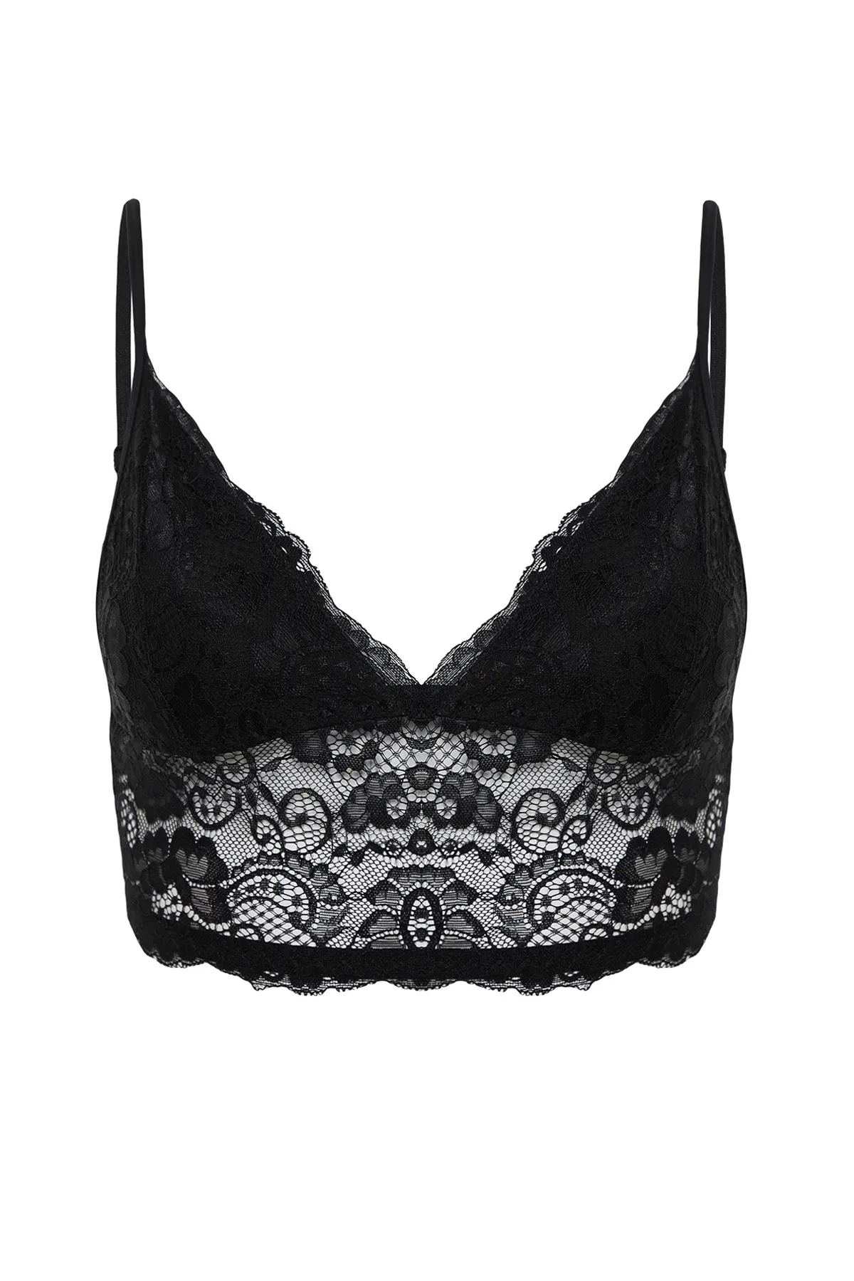 Trendyol Collection  Schwarzer gefütterter Bustier-BH aus Spitze mit Trägern und Kappe ohne Träger THMSS24SU00028