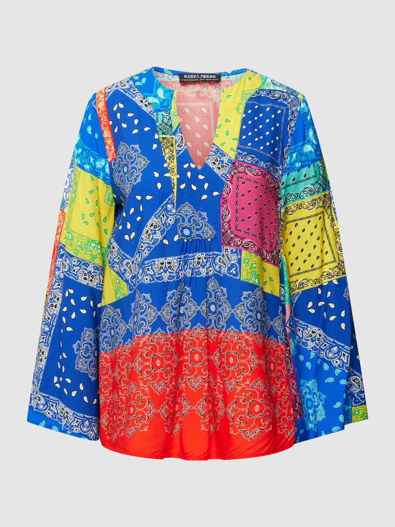 Blusenshirt mit Tunikakragen und Allover-Muster Modell 'Catania' in blau