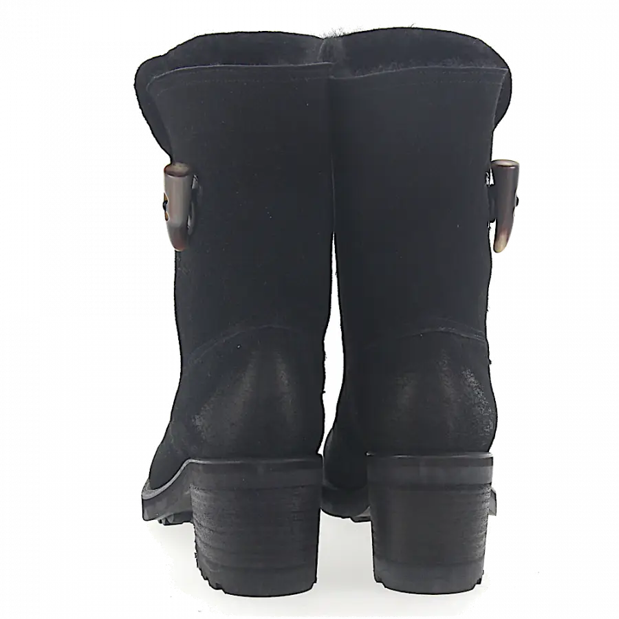 ROSS B. - Cowboy-/ Bikerstiefeletten Kalbsleder Lammfell Lammleder schwarz - schwarz