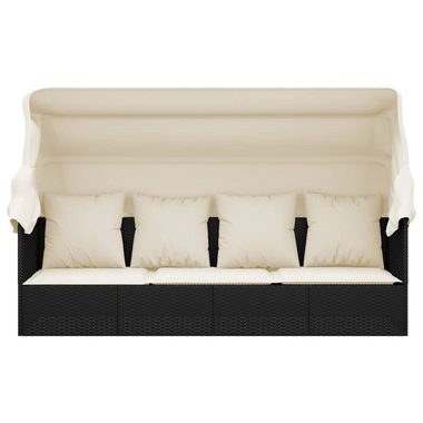 vidaXL Gartenliege Outdoor-Loungebett mit Dach und Kissen Schwarz Poly Rattan, 1 St.