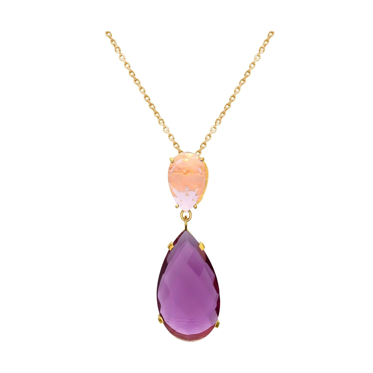 Kette mit Anhänger 'Amethyst ROSENQUARZ Tropfen'