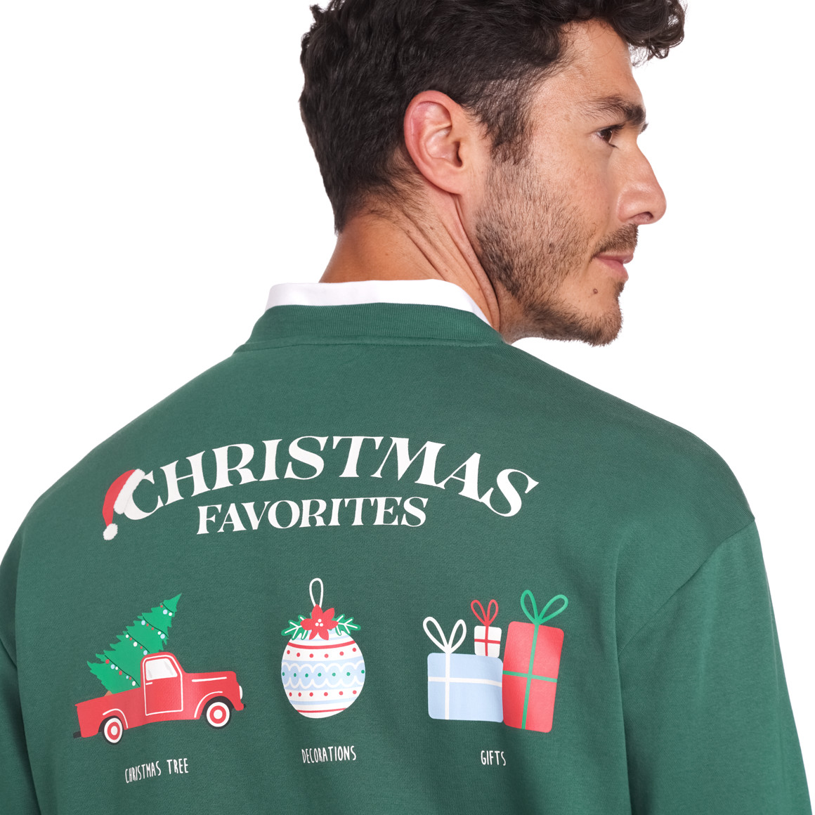 Herren Weihnachtssweatshirt mit Rückenprint dunkelgrün