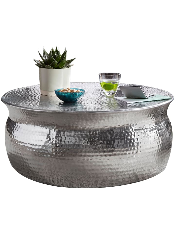 KADIMA DESIGN Couchtisch 75x31x75cm Aluminium Silber Beistelltisch orientalisch in Silbern günstig kaufen onesize
