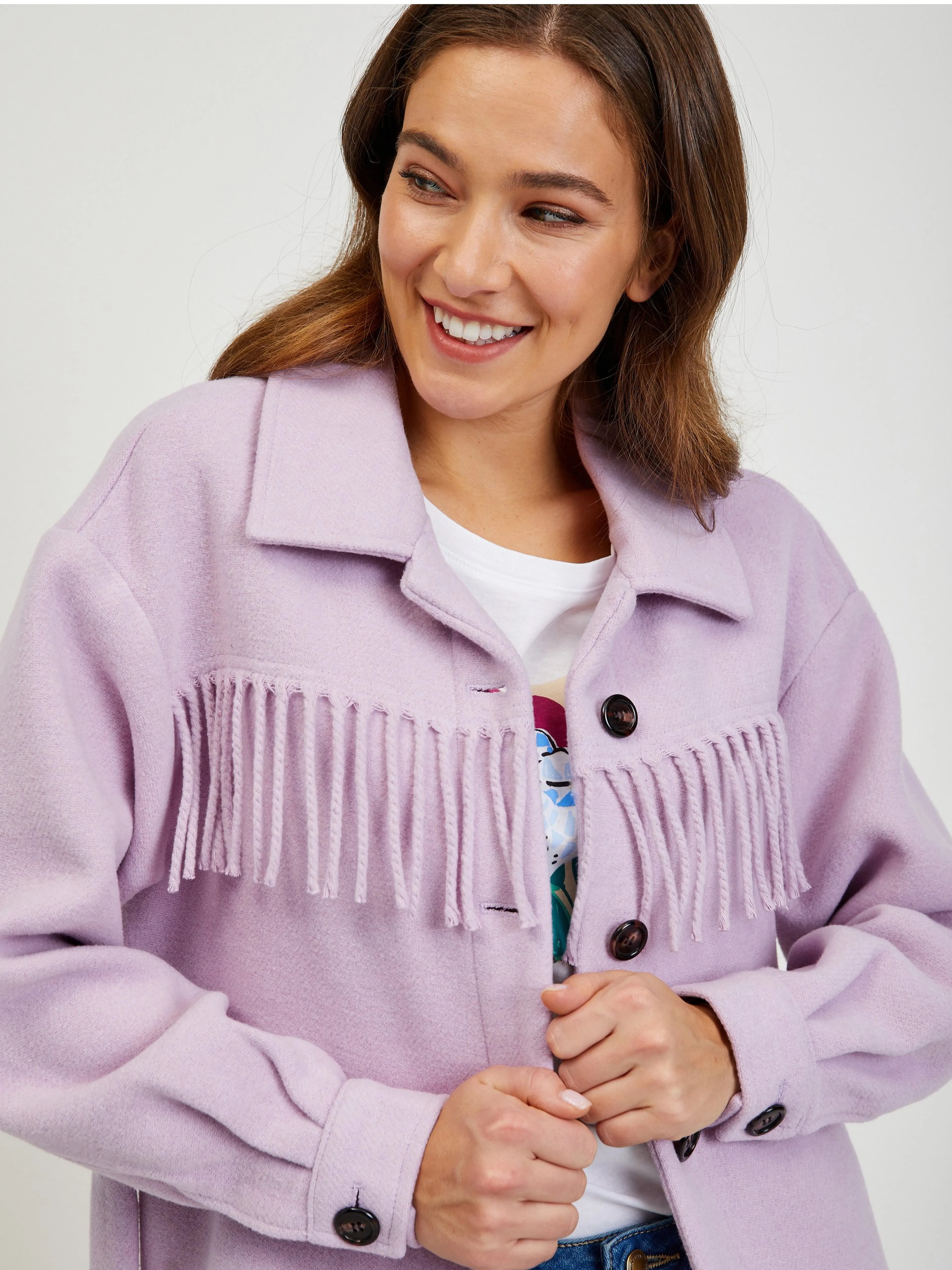 Hellviolette Hemdjacke mit Fransen ORSAY