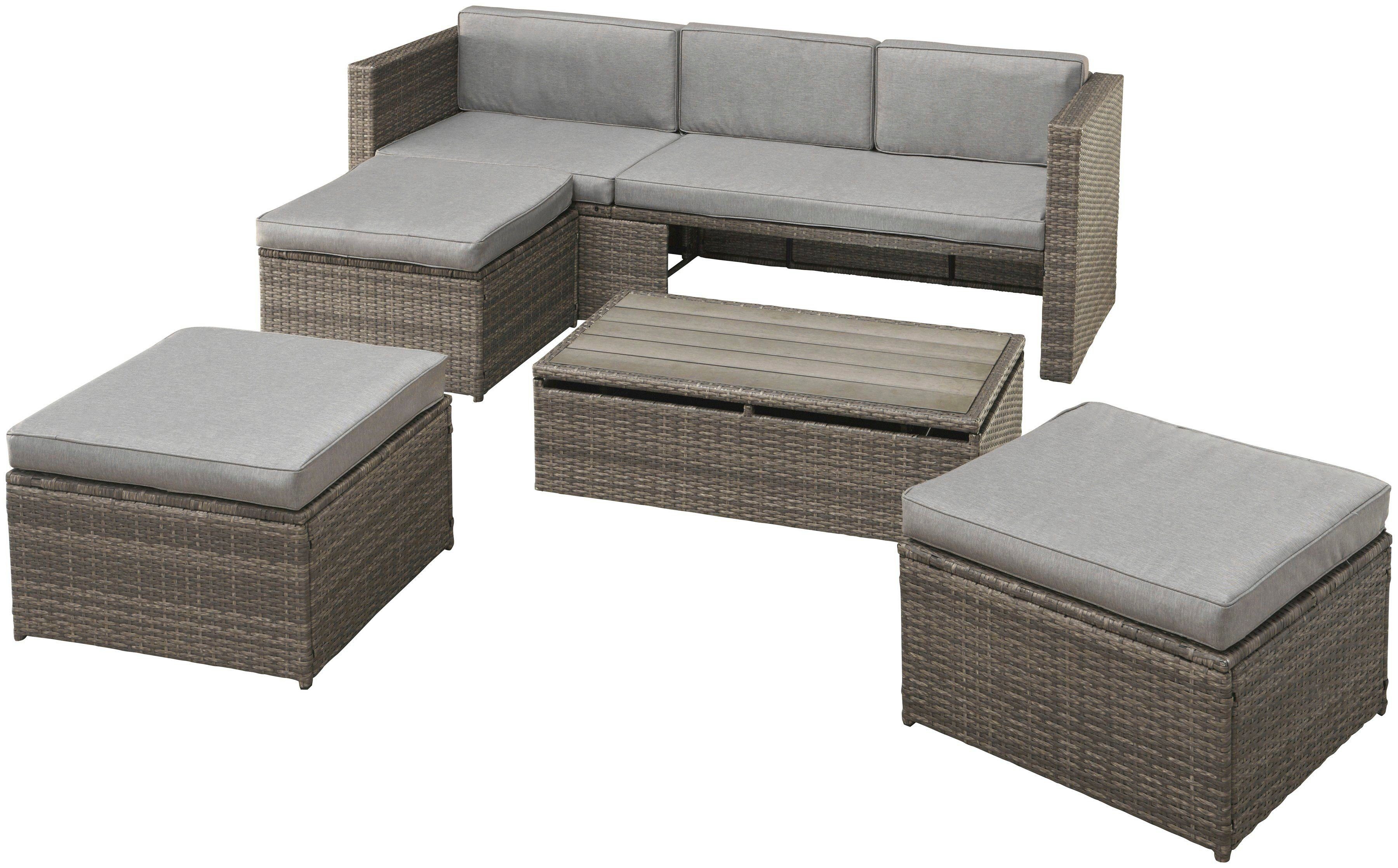 KONIFERA Gartenlounge-Set Lagos Premium, (13-tlg), 3er-Sofa, 3 Hocker, Tisch, Polyrattan