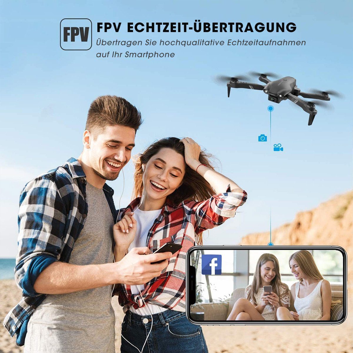 4DRC V13 mit 1080P HD FPV Kamera für Kinder & Anfänger Spielzeug-Drohne (1080P HD, Geste Selfie, mini, klappbar)