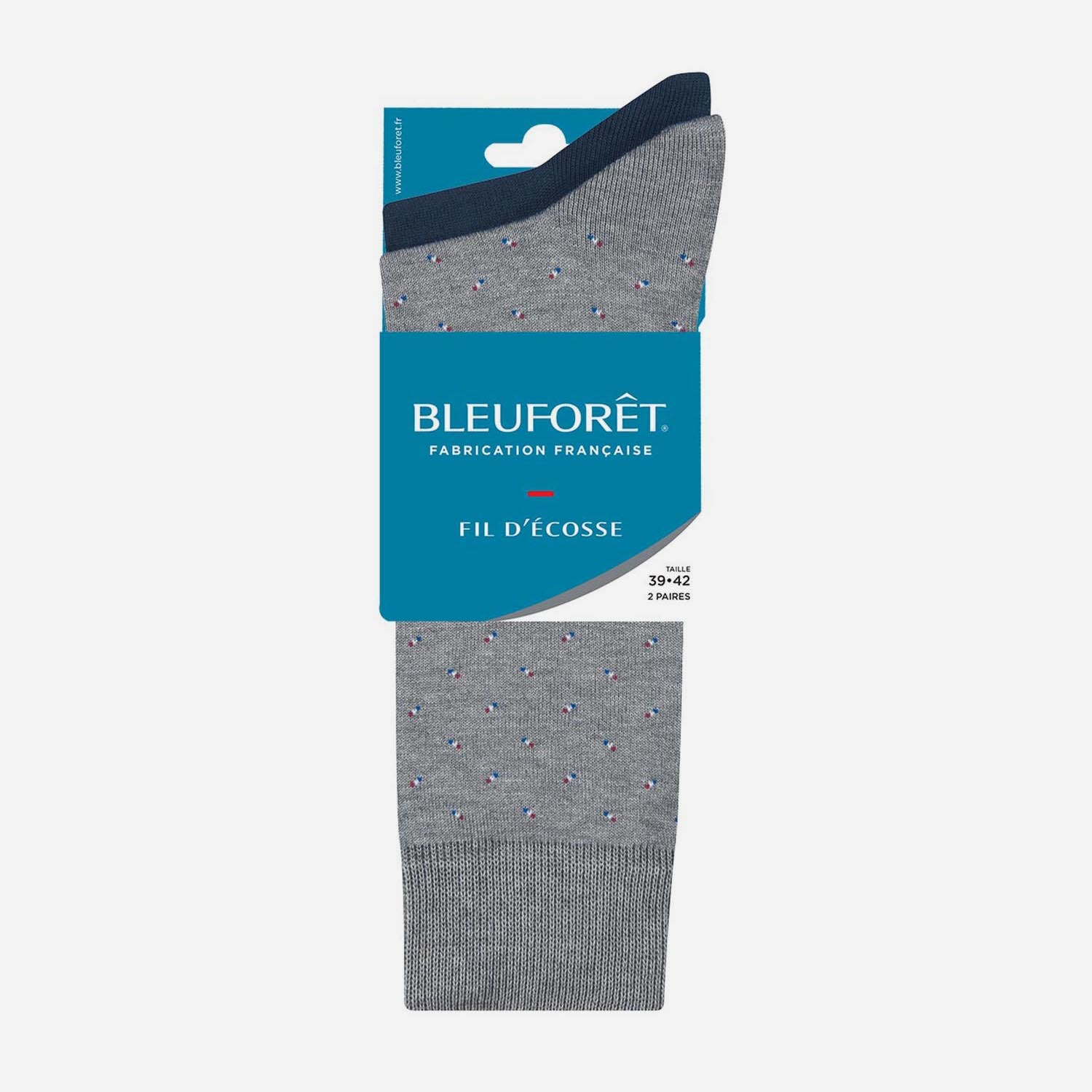 2 paires de chaussettes BLEUFORET grises à motifs et marine Pointure 43-46