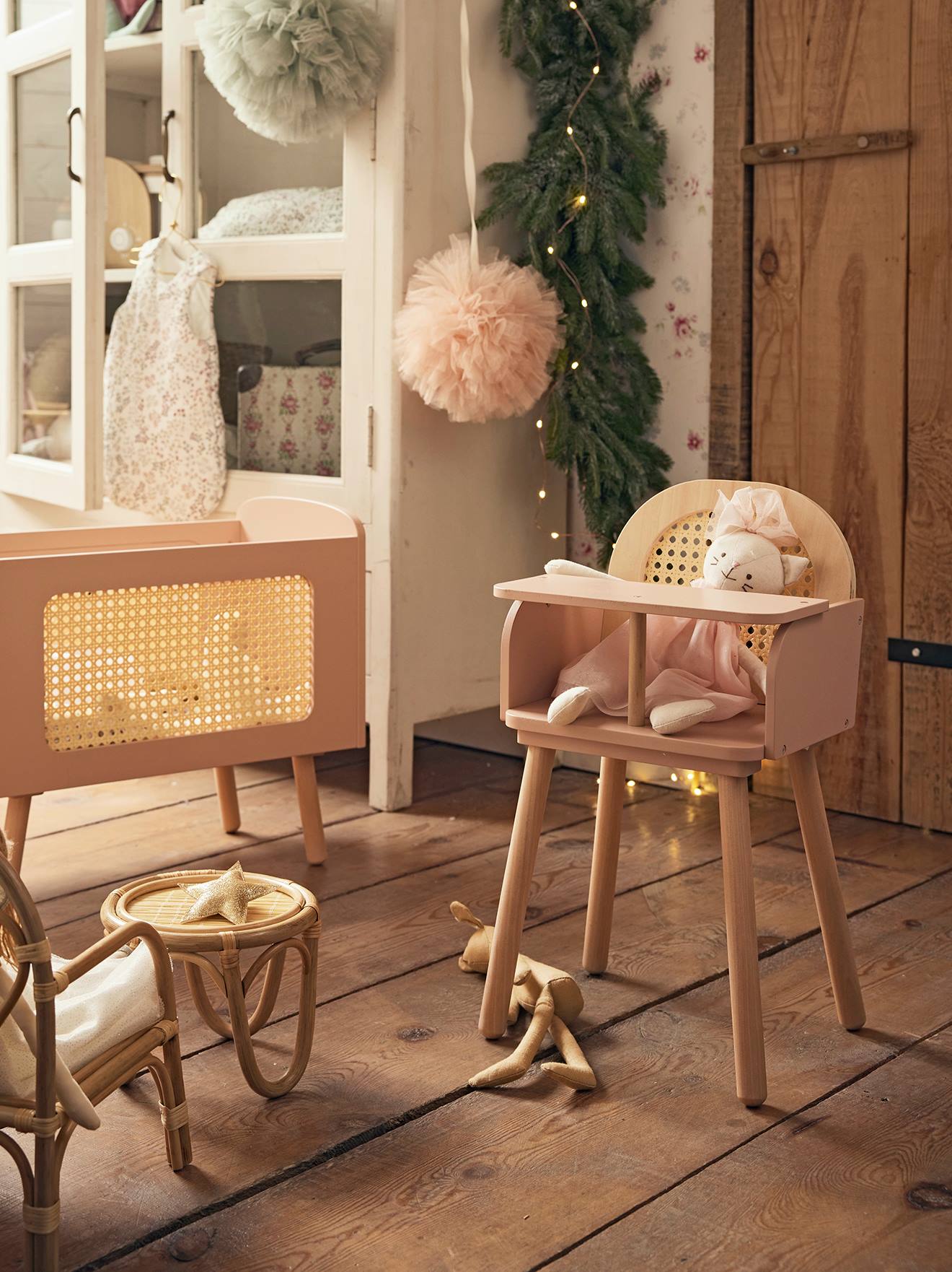 Chaise haute en cannage et bois FSC® POÉSIE multicolore