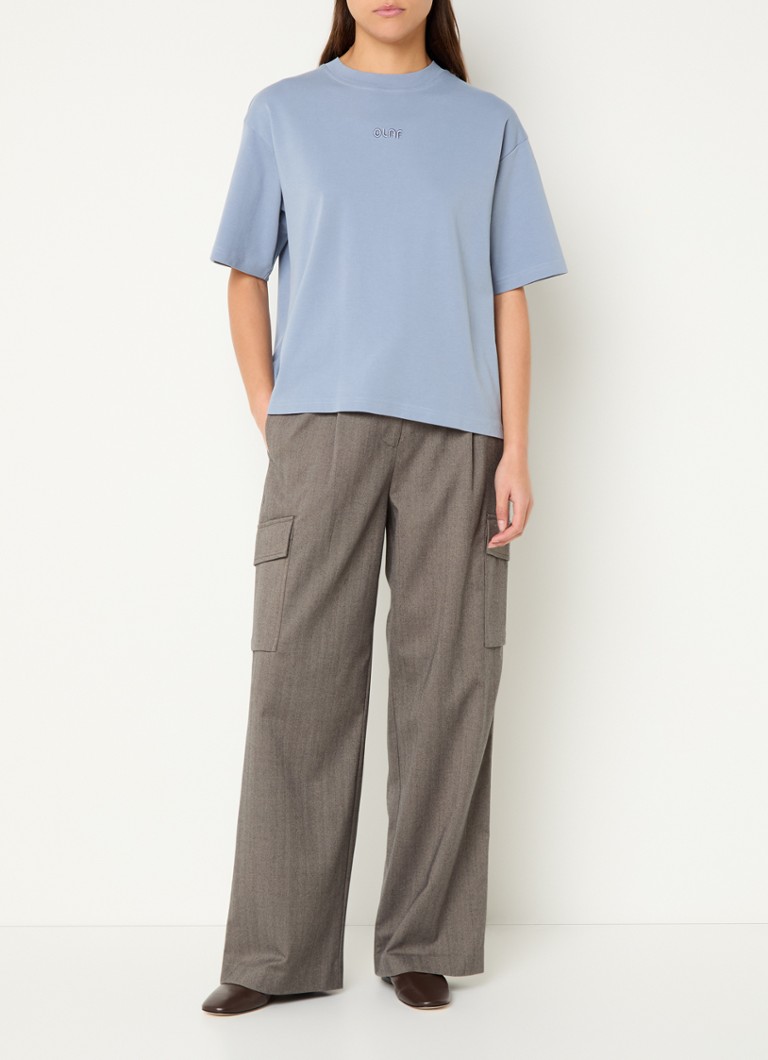 OLAF High waist wide fit cargo trousers in wool blend with side pockets