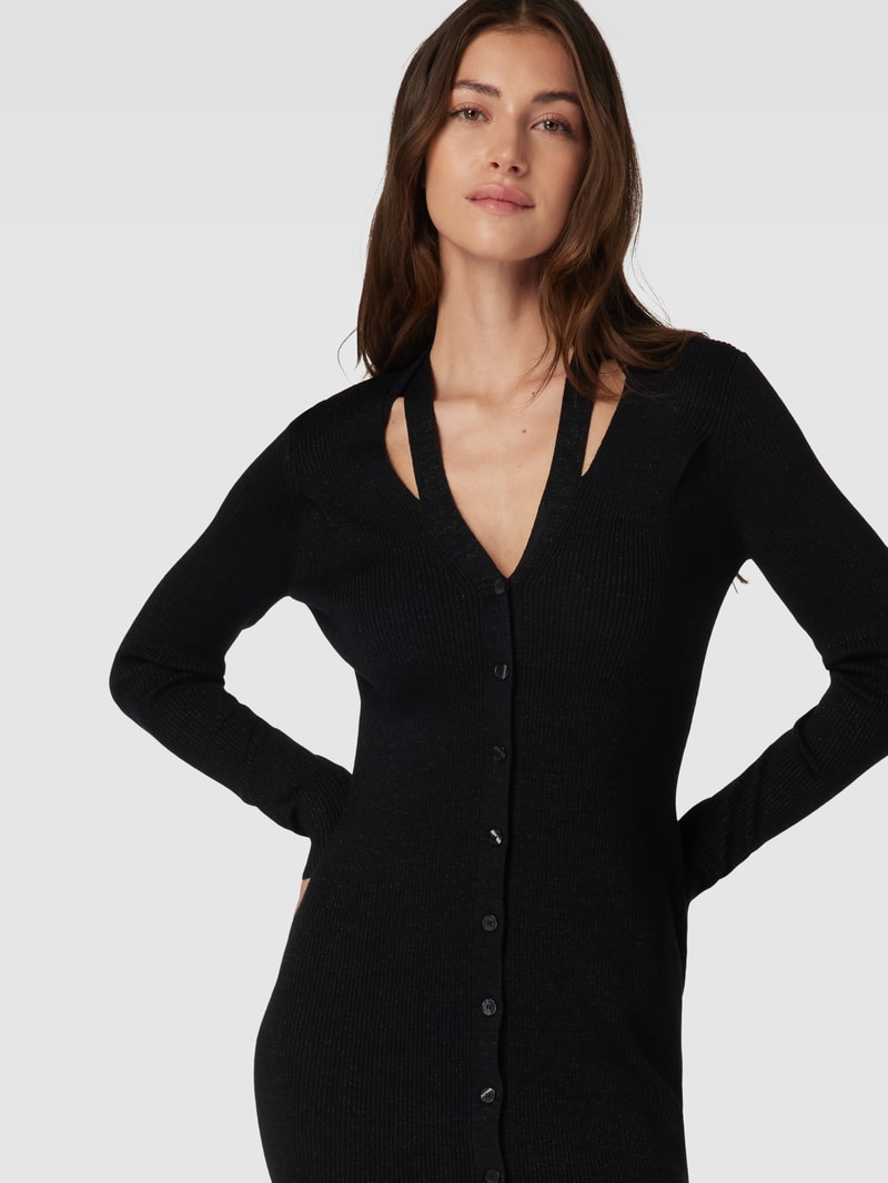 Strickkleid mit V-Ausschnitt Modell 'Facene' in schwarz