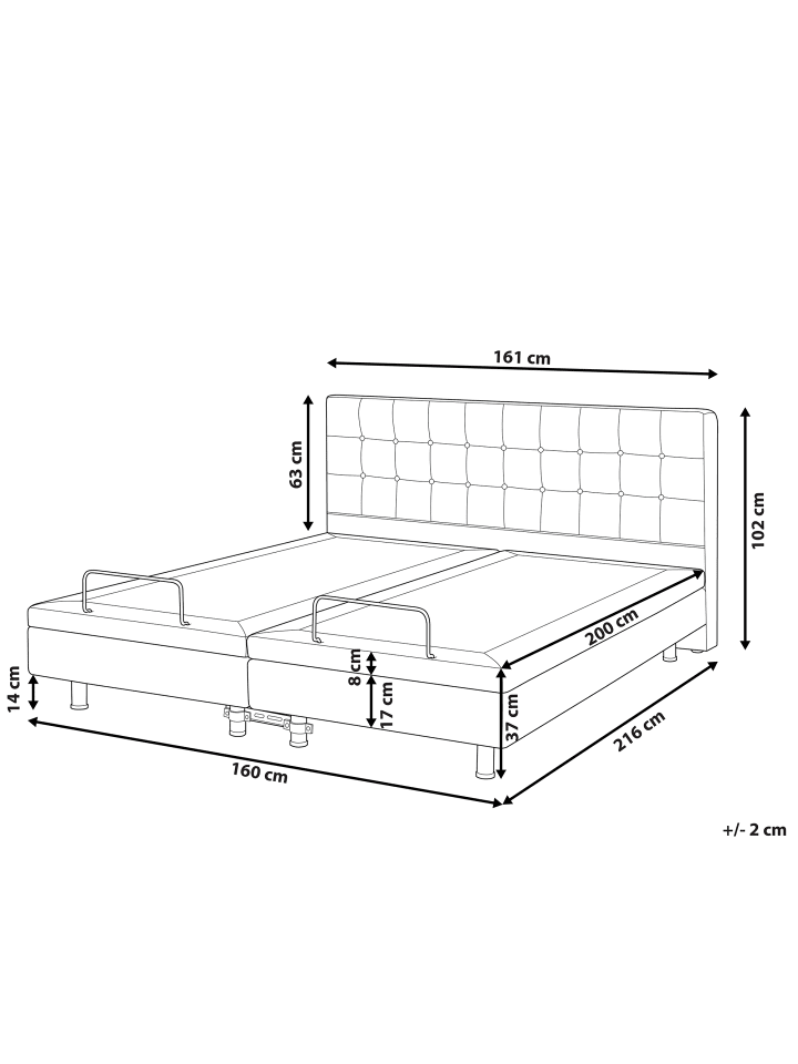 Beliani Doppelbett DUKE in Grau - (W) 161 x (H) 102 x (L) 216 cm günstig kaufen onesize