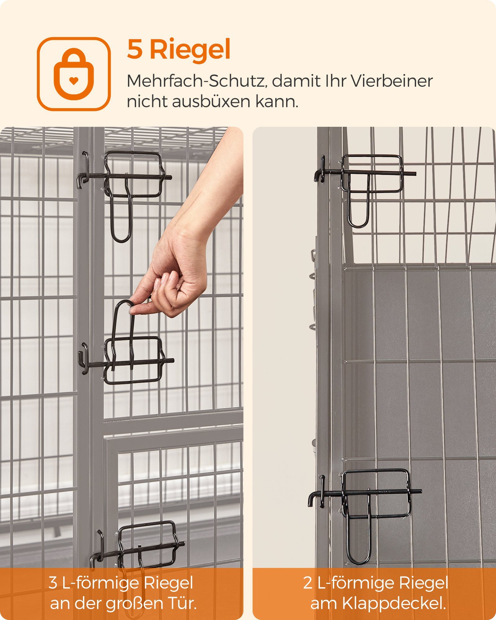 FEANDREA Hundekäfig, Hundebox L/XL Doppeltür vielseitig einsetzbar