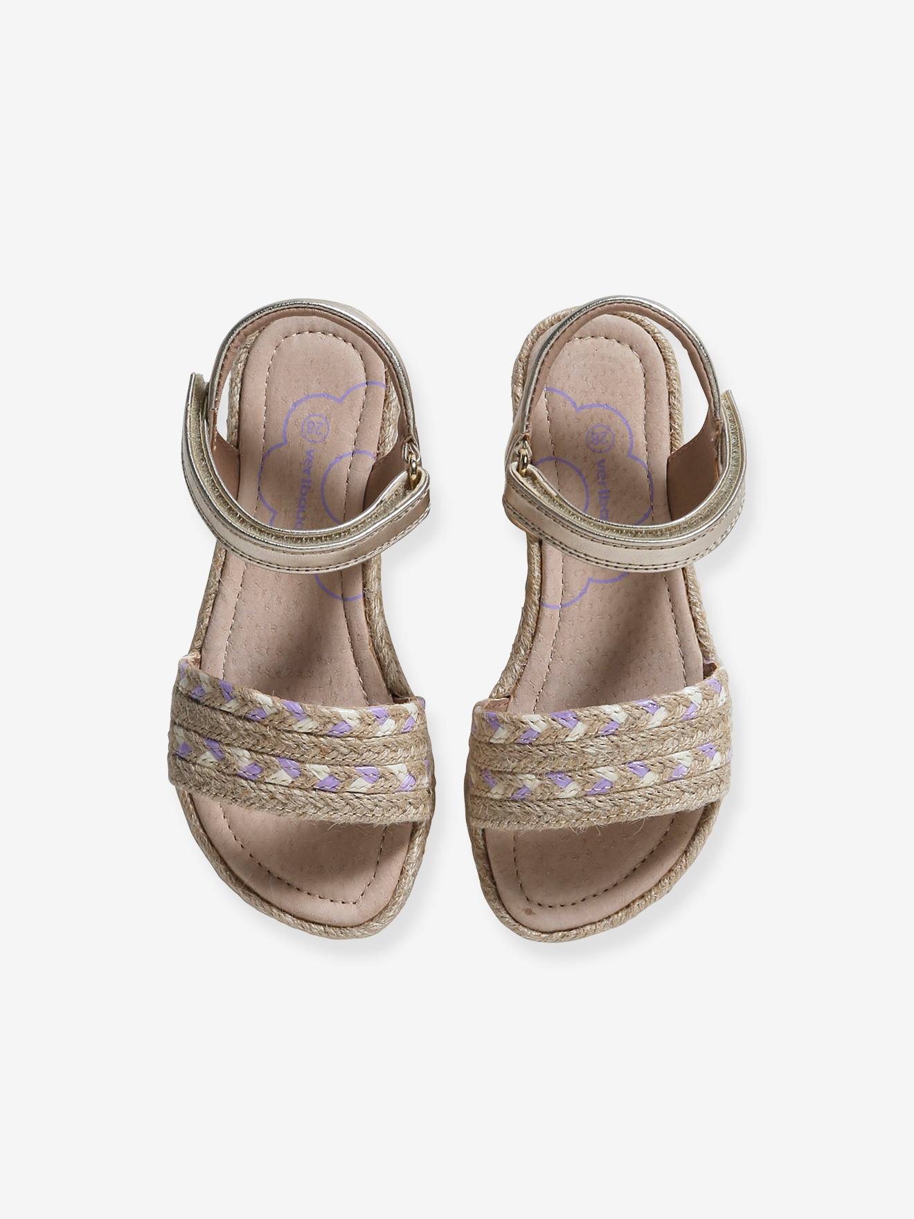 Vertbaudet Kinder Klett-Sandalen mit Anziehtrick - beige bedruckt