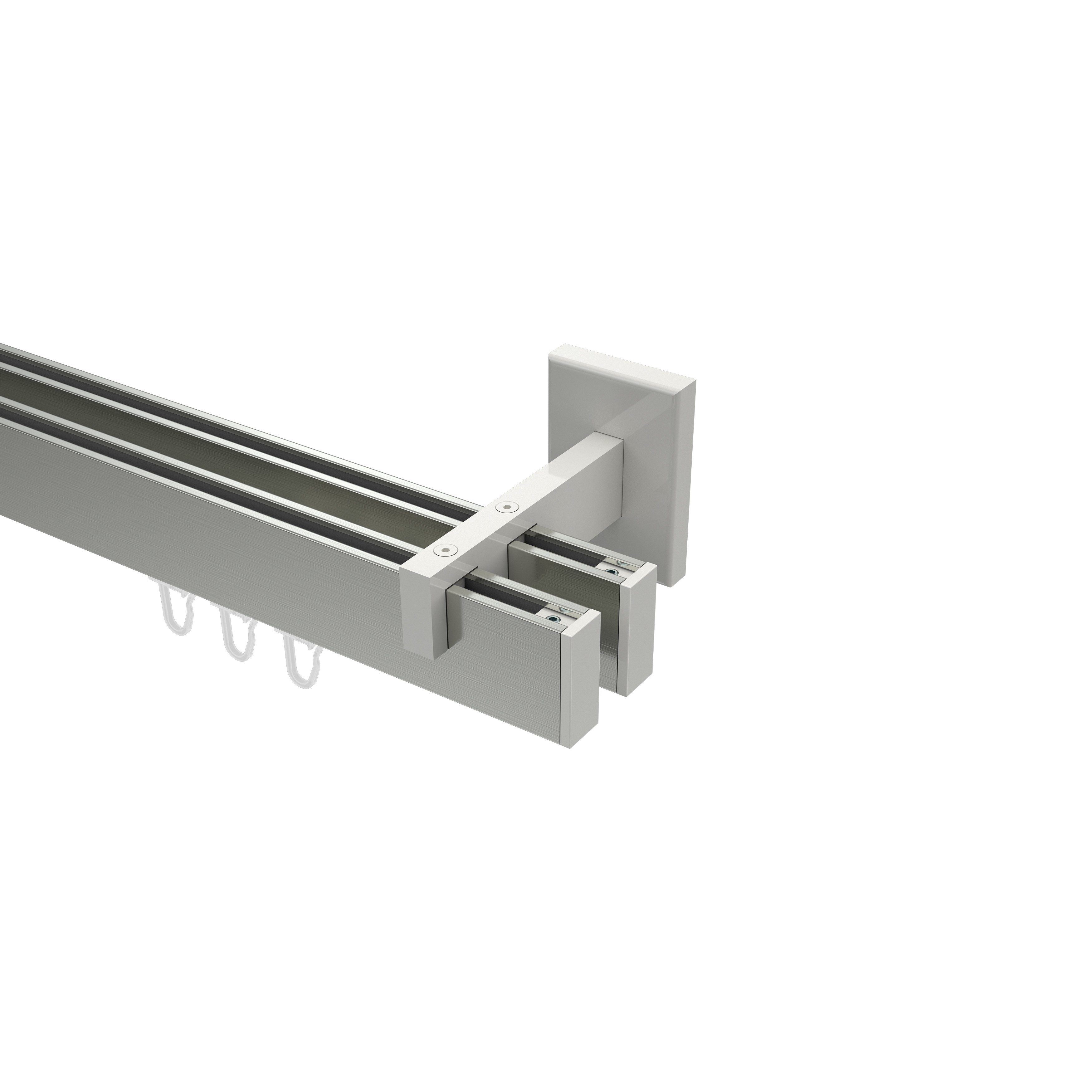 Gardinenstange Smartline Paxo, INTERDECO, 2-läufig, 14x35 mm, eckig, Wandmontage, Edelstahl-Optik / Weiß
