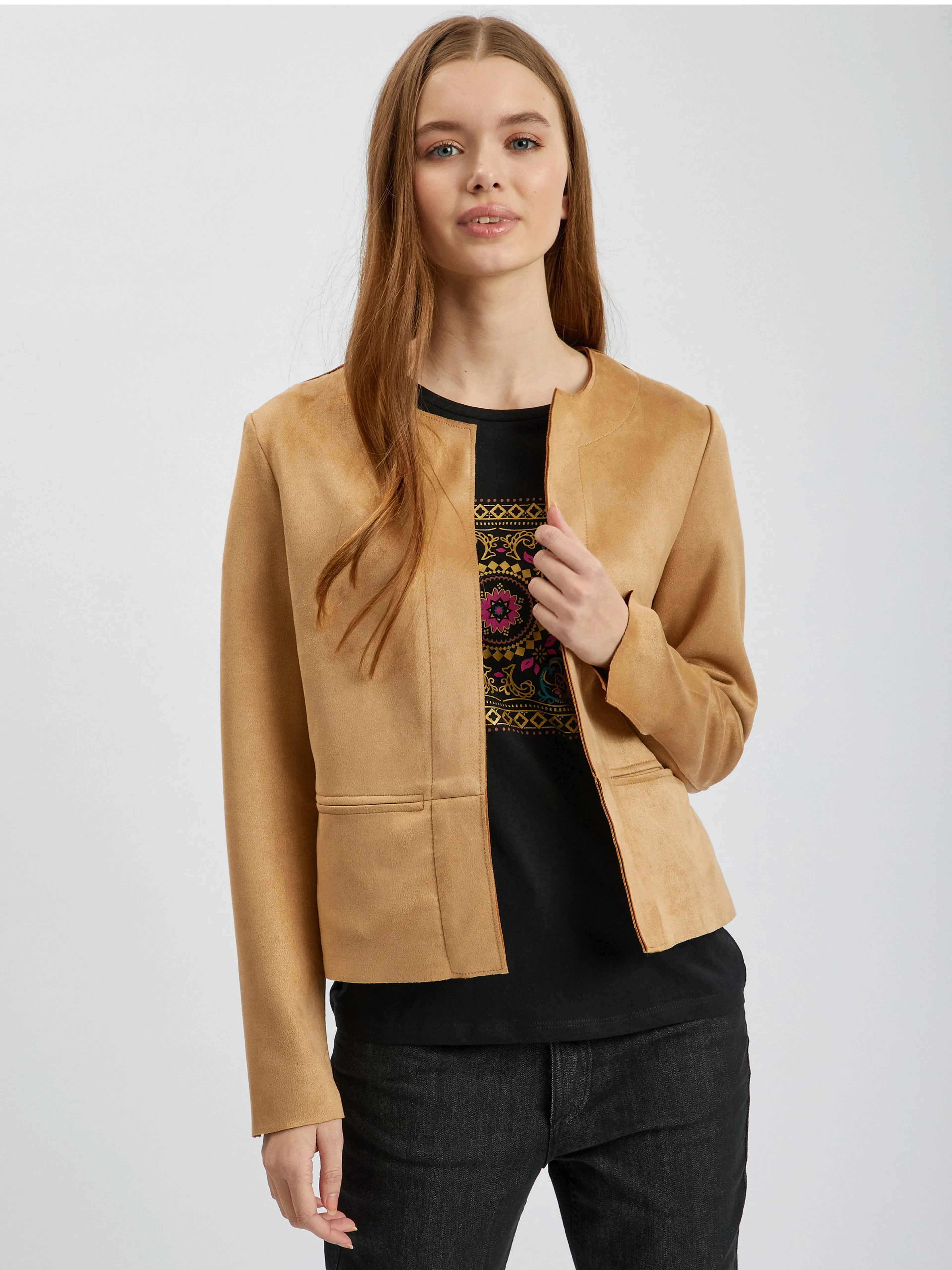 Hellbraune Wildlederjacke für Damen ORSAY