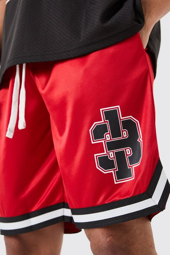 Baseball-Shorts aus Mesh und Satin mit Applique