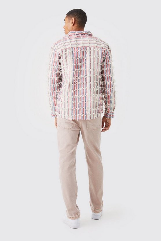 Strukturiertes buntes Overshirt mit Fransen