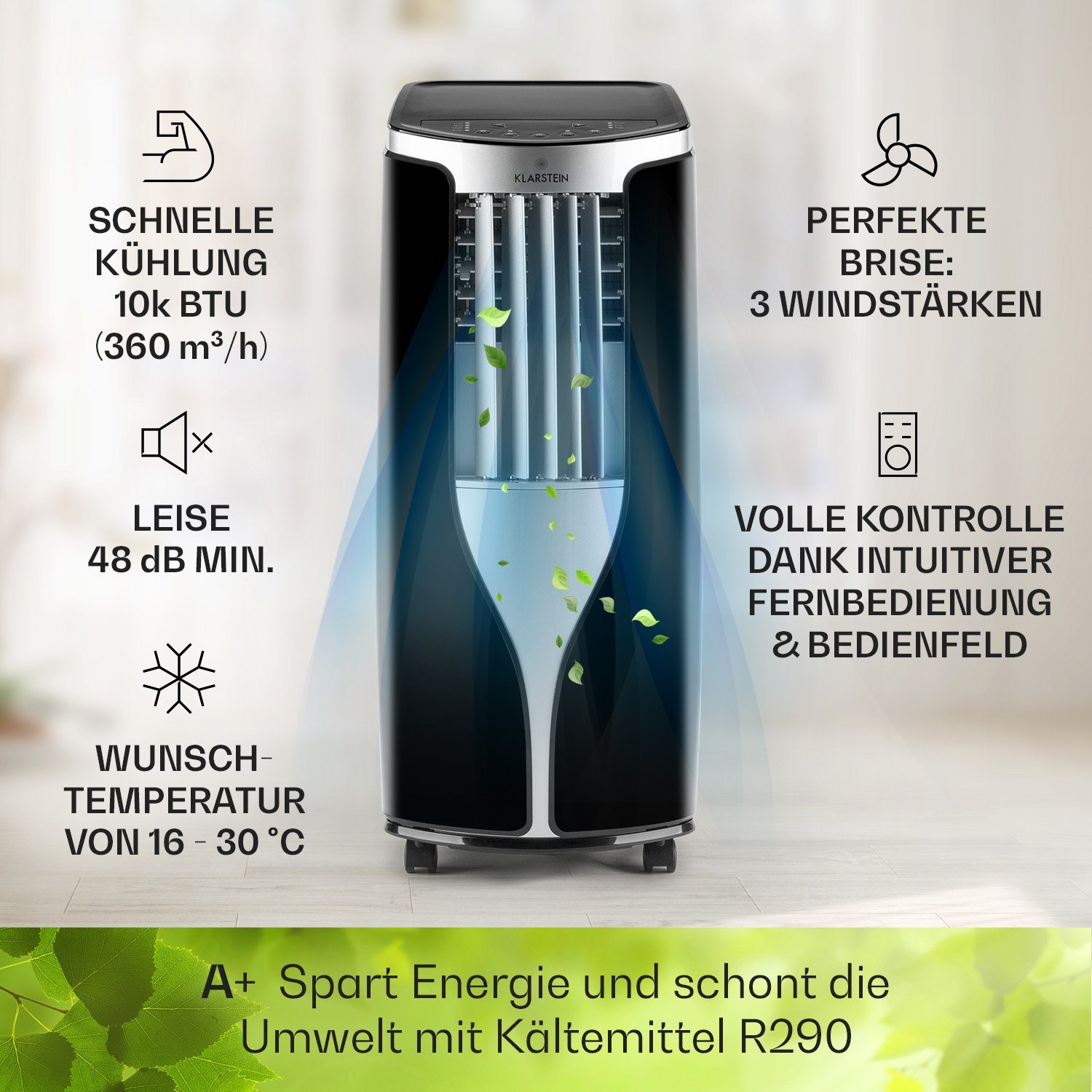 Klarstein Klimagerät New Breeze ECO, Klimagerät mobil Air Conditioner Kühlgerät Luftkühler