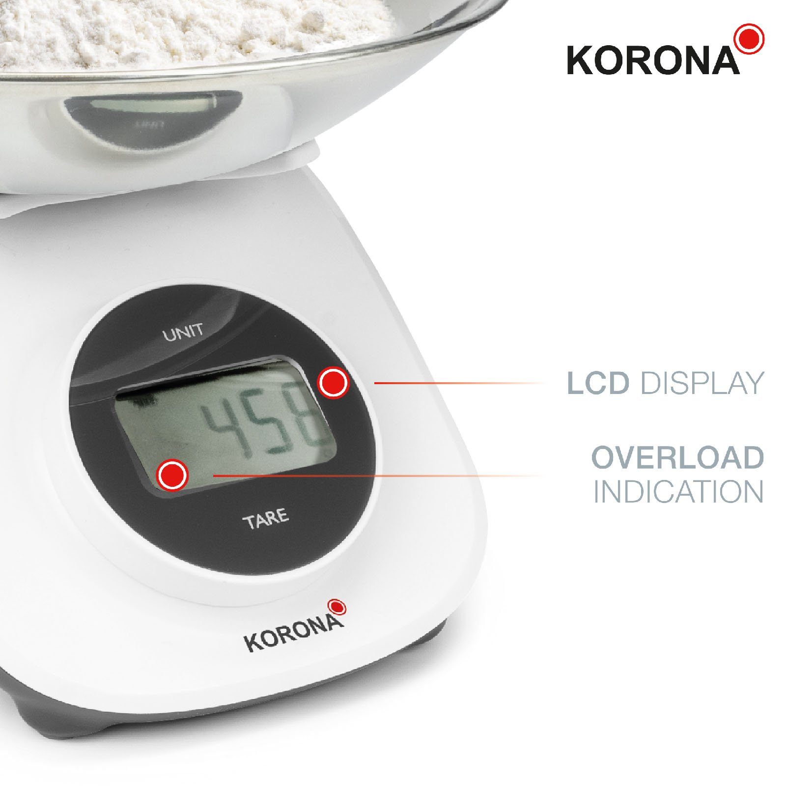 KORONA Küchenwaage CLEO 76161, Batterielos, mit Edelstahl-Schale