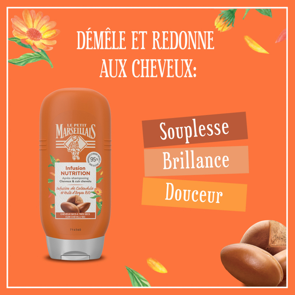 le petit marseillais Après-Shampooing Nutrition Infusion Calendula et Argan Bio - Le flacon de 200 ml Après-Shampooing