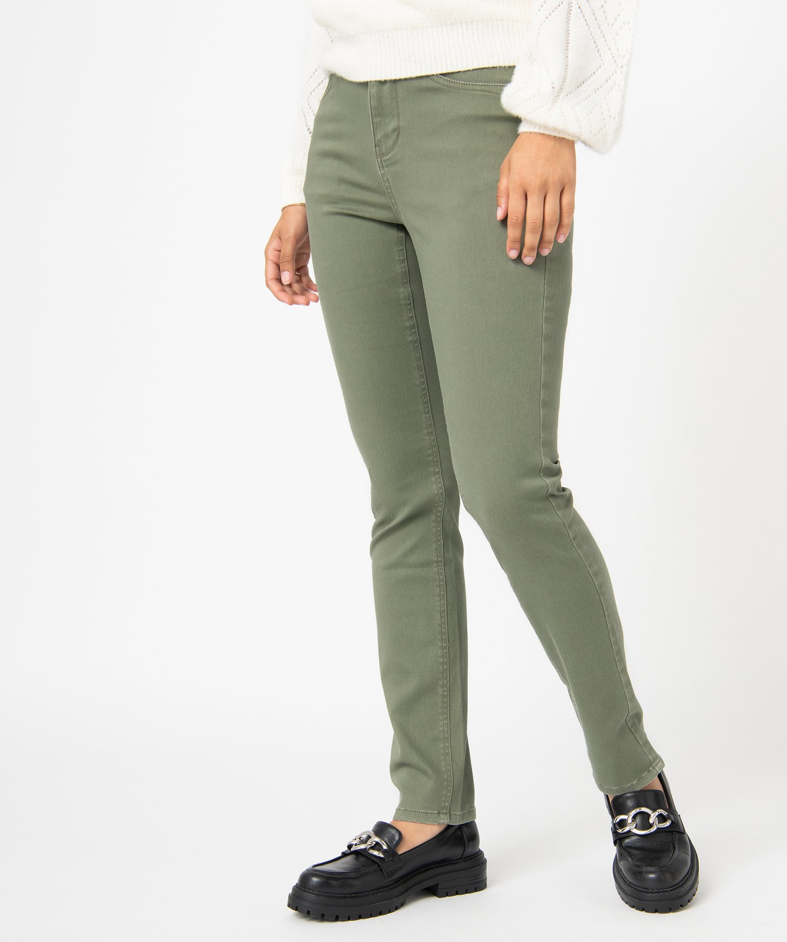 Pantalon femme coupe Regular en stretch kaki | GEMO