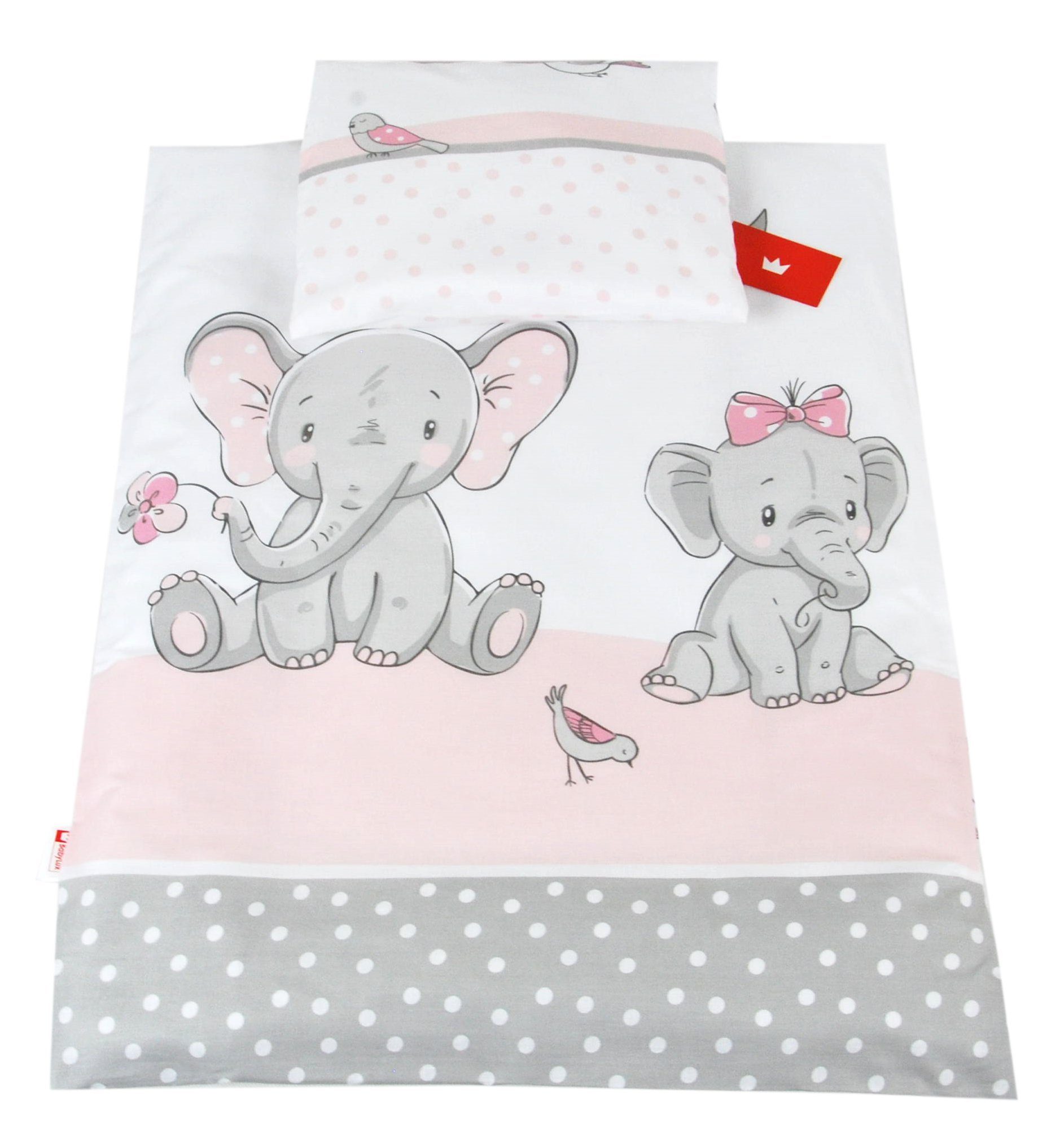 Babybettbezug BABYLUX 2tlg.Set BEZUG Kinderwagen Bettbezug Bettwäsche Wiege 60x78 cm, BabyLux, 112. Elephanten Coral
